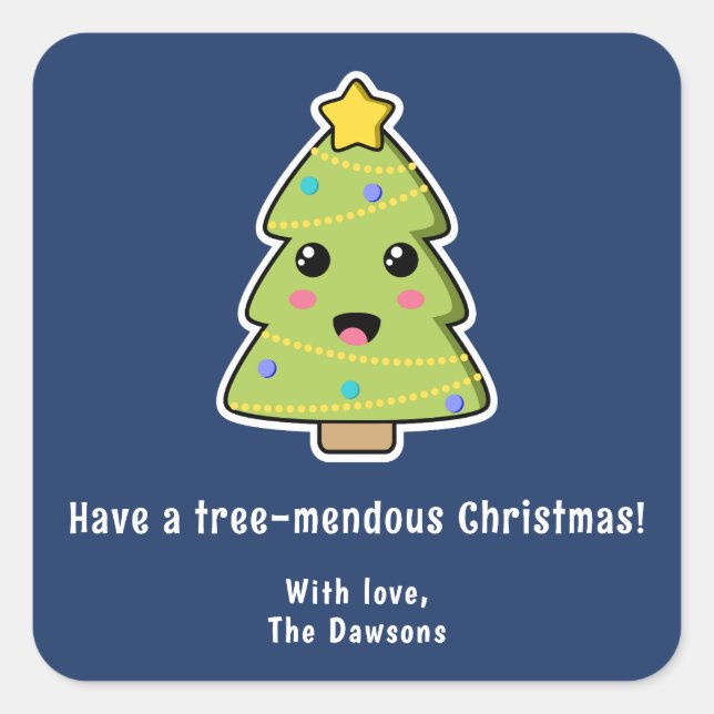 Niedlicher Weihnachtsbaum Funny Tree mendous Navy Quadratischer Aufkleber (Vorderseite)