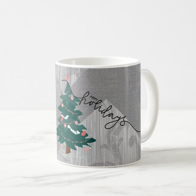 Niedlicher Weihnachtsbaum Gray Blumentextil Kaffeetasse (VorderseiteRechts)