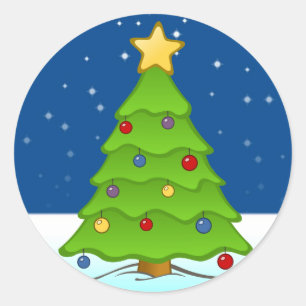 Niedlicher Weihnachtsbaum im Schnee Runder Aufkleber