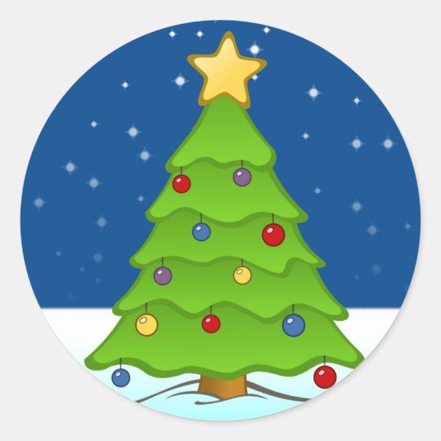 Niedlicher Weihnachtsbaum im Schnee Runder Aufkleber (Vorderseite)