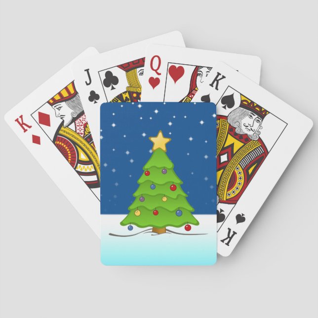 Niedlicher Weihnachtsbaum im Schnee Spielkarten (Rückseite)