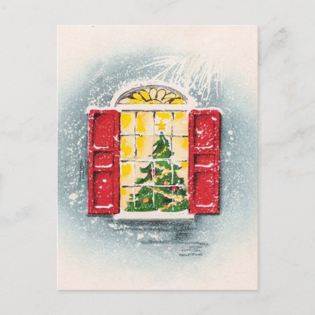 Niedlicher Weihnachtsbaum in einem Fenster Postkarte (Vorderseite)