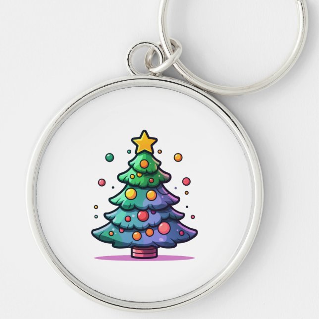 Niedlicher Weihnachtsbaum mit bunten Ornamenten Schlüsselanhänger (Vorne)