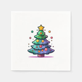 Niedlicher Weihnachtsbaum mit bunten Ornamenten Serviette