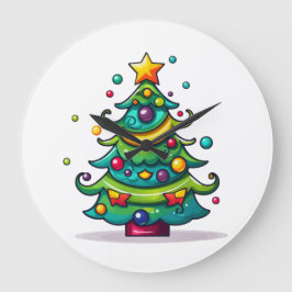 Niedlicher Weihnachtsbaum mit Ornamenten Große Wanduhr
