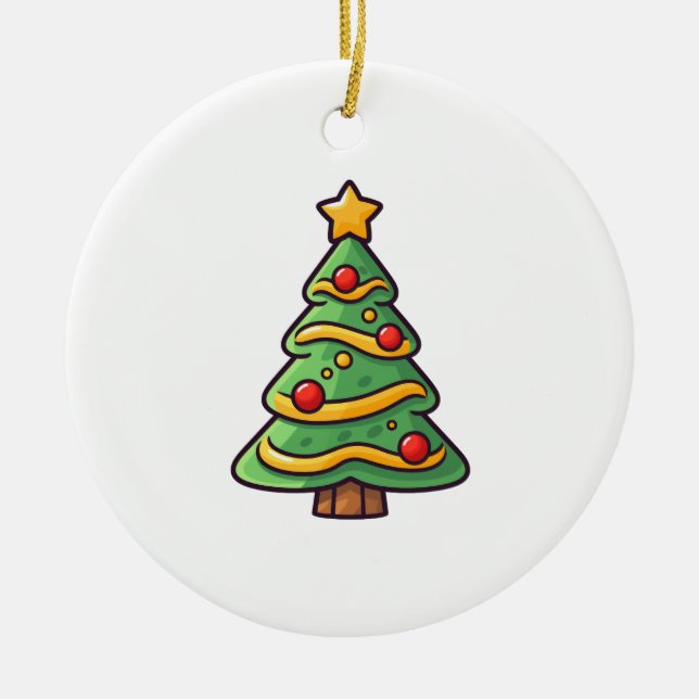 Niedlicher Weihnachtsbaum mit Ornamenten Keramik Ornament (Vorne)