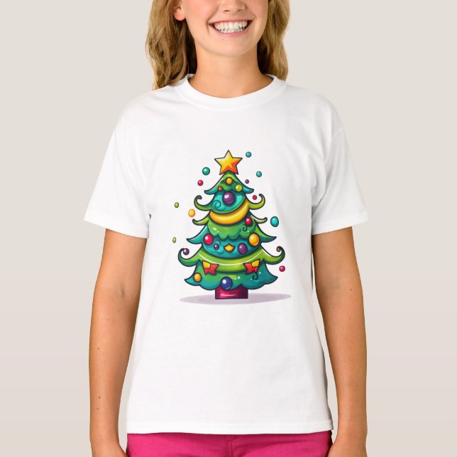 Niedlicher Weihnachtsbaum mit Ornamenten T-Shirt (Vorderseite)