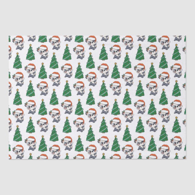 Niedlicher Weihnachtsbaum Panda Rote Weihnachtsman Seidenpapier (Vorderseite)