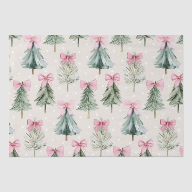 Niedlicher Weihnachtsbaum Pink Bow Muster Seidenpapier (Vorderseite)