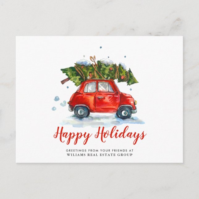 Niedlicher Weihnachtsbaum Red Car Unternehmensgrüß Postkarte (Vorderseite)