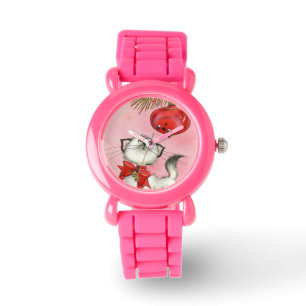 Niedlicher Weihnachtsbaum Retro Kitty Tree Rosa Gl Armbanduhr