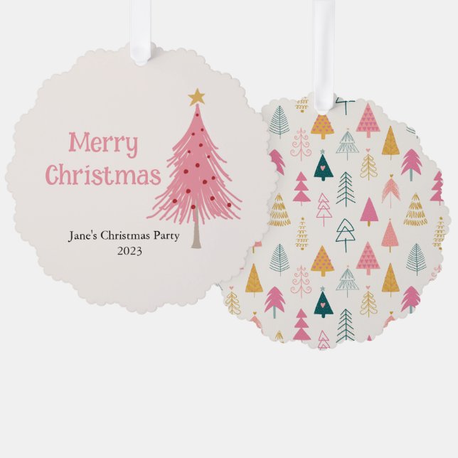Niedlicher Weihnachtsbaum Rosa Party Ornament Karte (Vorderseite/Rückseite)