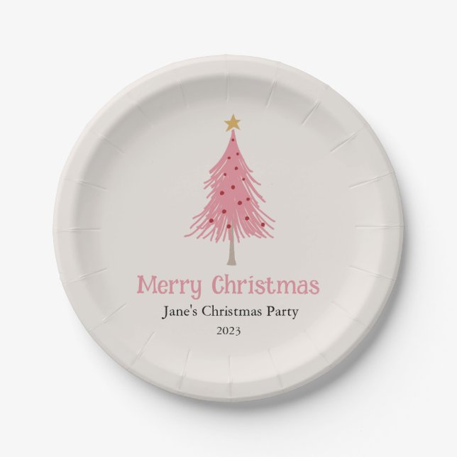 Niedlicher Weihnachtsbaum Rosa Rosa Party Napkins Pappteller (Vorderseite)