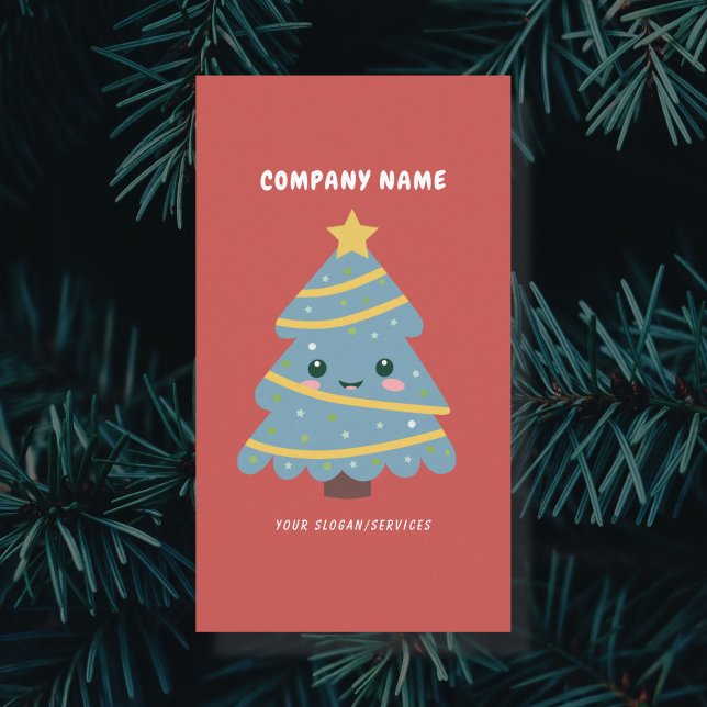 Niedlicher Weihnachtsbaum rot Vertikal Visitenkarte (Cute Christmas Tree Business Card)