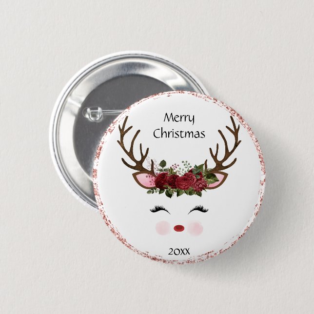 Niedlicher Weihnachtsbaum Roter Blumenknopf Button (Vorne & Hinten)