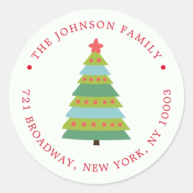 Niedlicher Weihnachtsbaum Rücksendeadresse Sticker (Vorderseite)