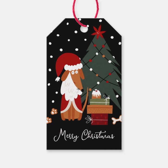 Niedlicher Weihnachtsbaum Santa Paws Dog & Present Geschenkanhänger (Vorderseite)