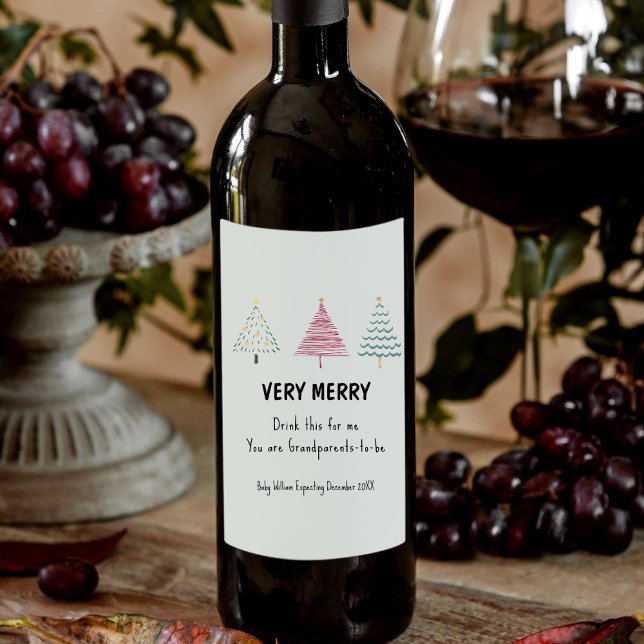 Niedlicher Weihnachtsbaum Schwangerschaft Ankündig Weinetikett (Cute Christmas Tree Pregnancy Announcement Parents Wine Label, funny pregnancy announcement)