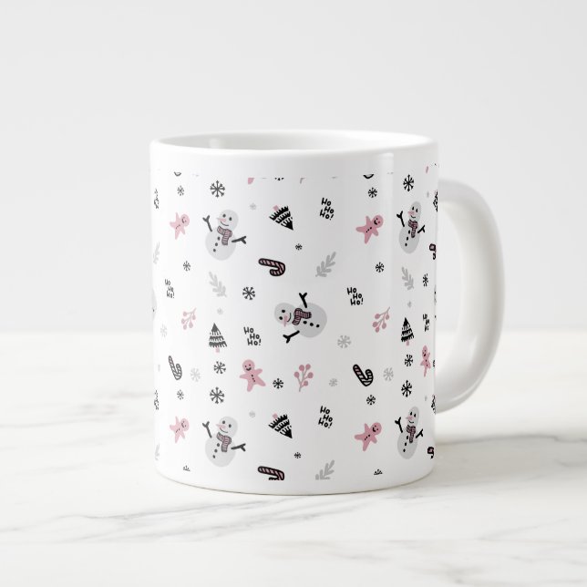 Niedlicher Weihnachtsbaum Snowman Candy Cane Patte Jumbo-Tasse (Vorderseite Rechts)