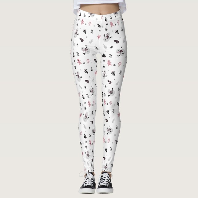 Niedlicher Weihnachtsbaum Snowman Candy Cane Patte Leggings (Vorderseite)