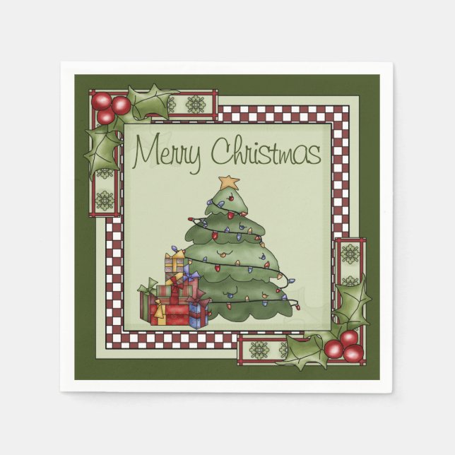 Niedlicher Weihnachtsbaum und Geschenke Frohe Weih Serviette (Vorderseite)