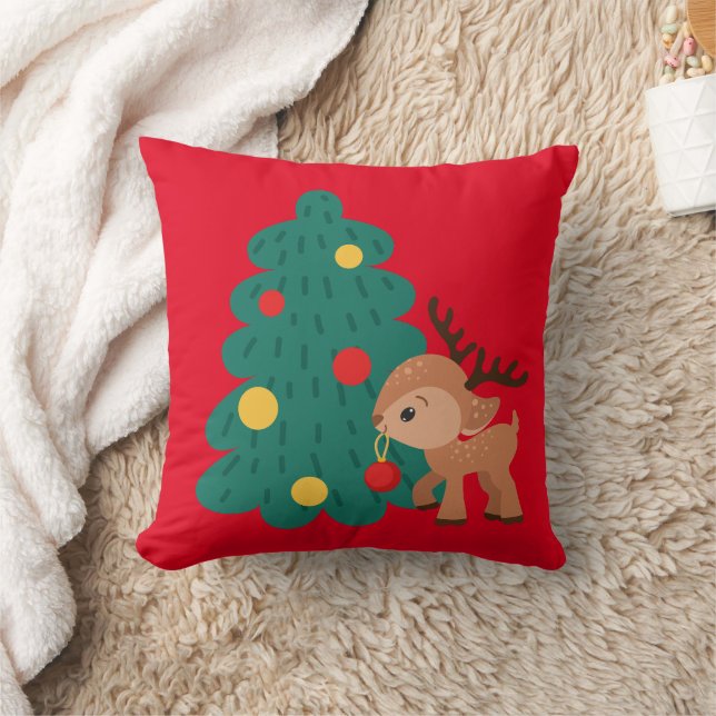 Niedlicher Weihnachtsbaum und Hirschkinder Kissen (Decke)