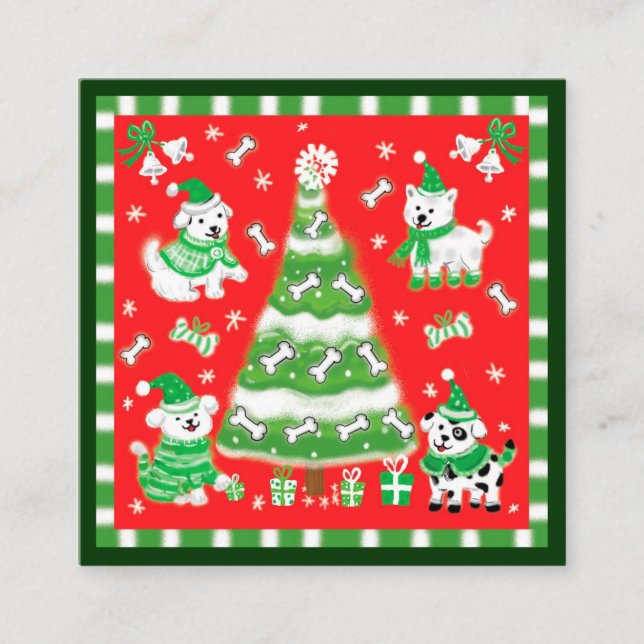 Niedlicher Weihnachtsbaum und Hunde mit Knochen Quadratische Visitenkarte (Vorderseite)
