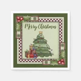 Niedlicher Weihnachtsbaum und präsentiert frohe We Serviette