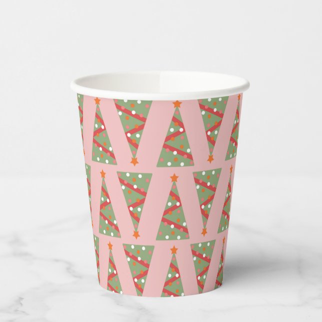 Niedlicher Weihnachtsbaum Urlaubsmuster Rosa Rot Pappbecher (Links)