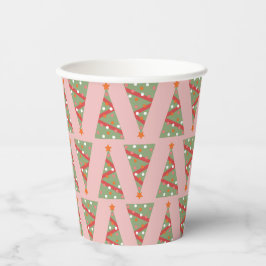 Niedlicher Weihnachtsbaum Urlaubsmuster Rosa Rot Pappbecher