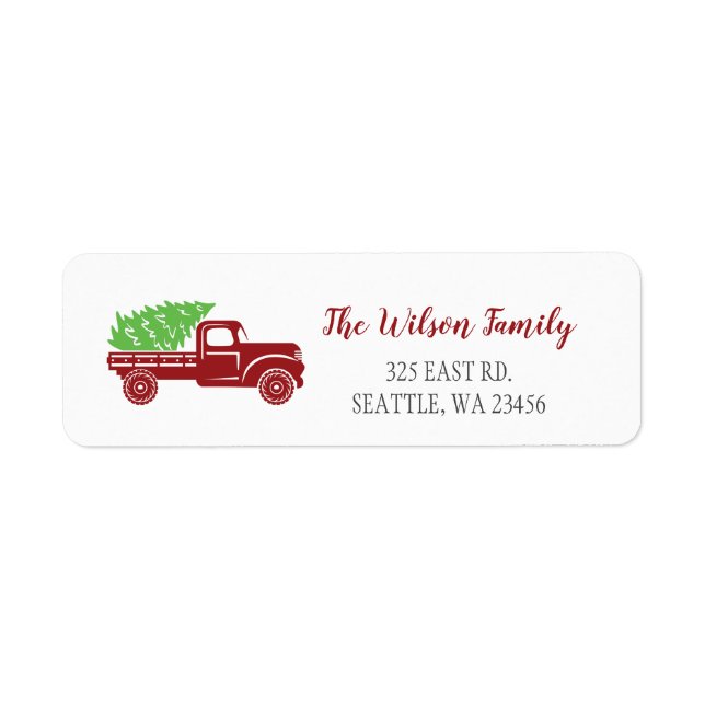 Niedlicher Weihnachtsbaum Vintag Red Truck Adresse (Vorne)