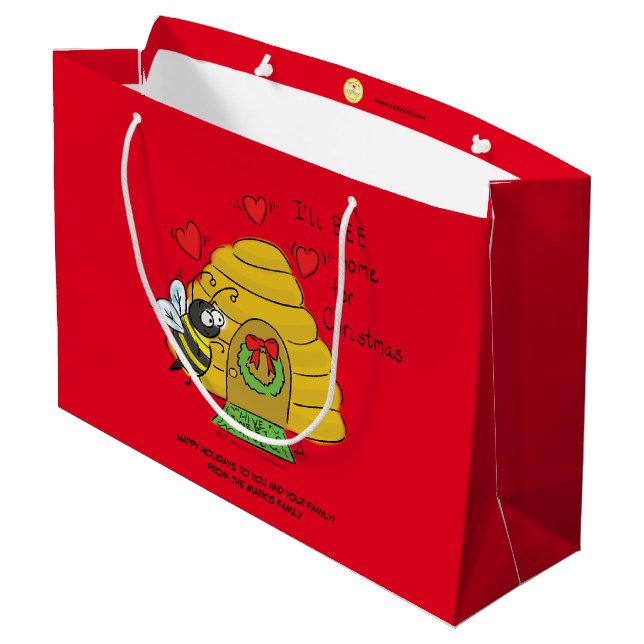 Niedlicher Weihnachtsbäume Funny Holiday Cartoon Große Geschenktüte (Rückseite Schrägansicht)