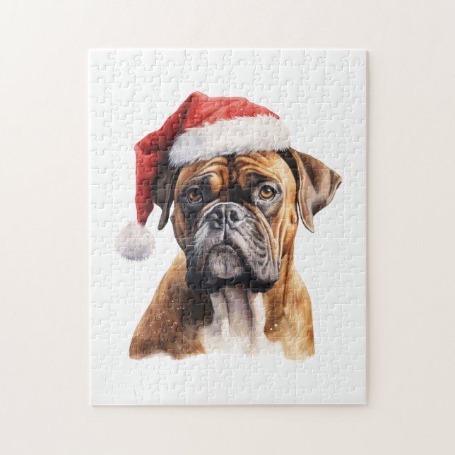 Niedlicher Weihnachtsboxer mit Weihnachtsmannmütze (Vertikal)