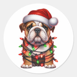 Niedlicher Weihnachtsbulldog Runder Aufkleber