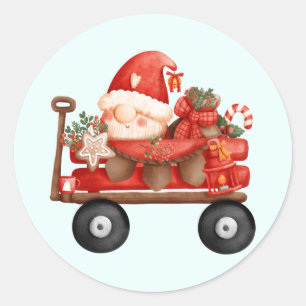 Niedlicher Weihnachtsbummel auf einem Landwagen Runder Aufkleber