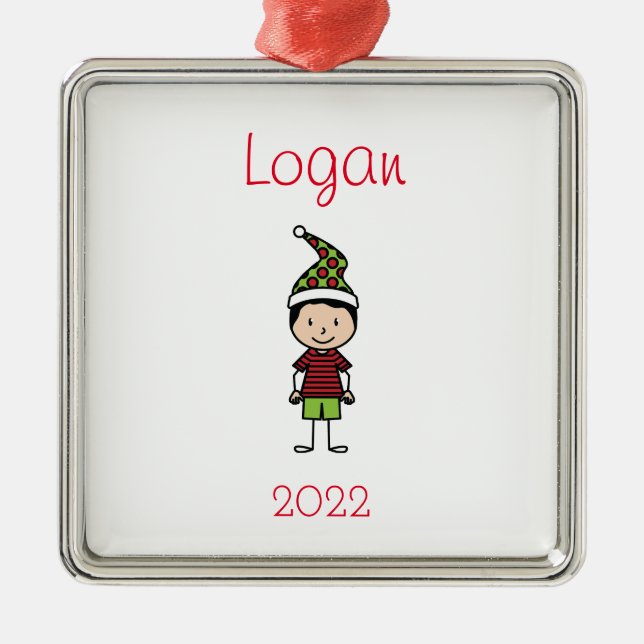 Niedlicher Weihnachtscharakter Personalisierte Kin Ornament Aus Metall (Vorne)