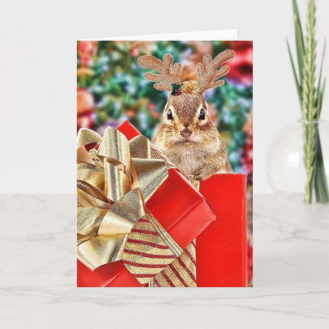 Niedlicher Weihnachtschimunk Feiertagskarte (Vorderseite)