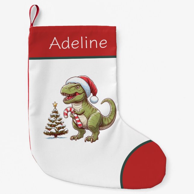Niedlicher Weihnachtsdinosaurier mit Zuckerrohr Kleiner Weihnachtsstrumpf (Vorderseite)