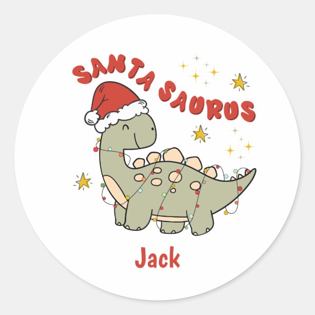 Niedlicher Weihnachtsdinosaurier Santasaurus Retro Runder Aufkleber (Vorderseite)