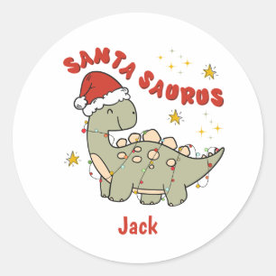 Niedlicher Weihnachtsdinosaurier Santasaurus Retro Runder Aufkleber