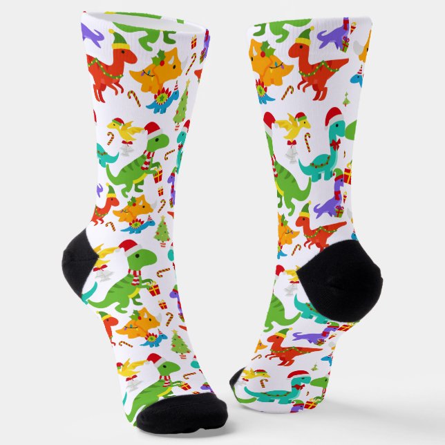 Niedlicher Weihnachtsdinosaurier Socken (Gewinkelt)
