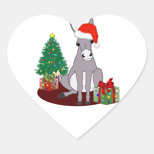 Niedlicher WeihnachtsDonkey Herz-Aufkleber (Vorderseite)