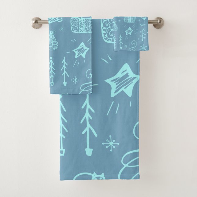 Niedlicher Weihnachtsdoodle Zeichnend Illustration Badhandtuch Set (Insitu)