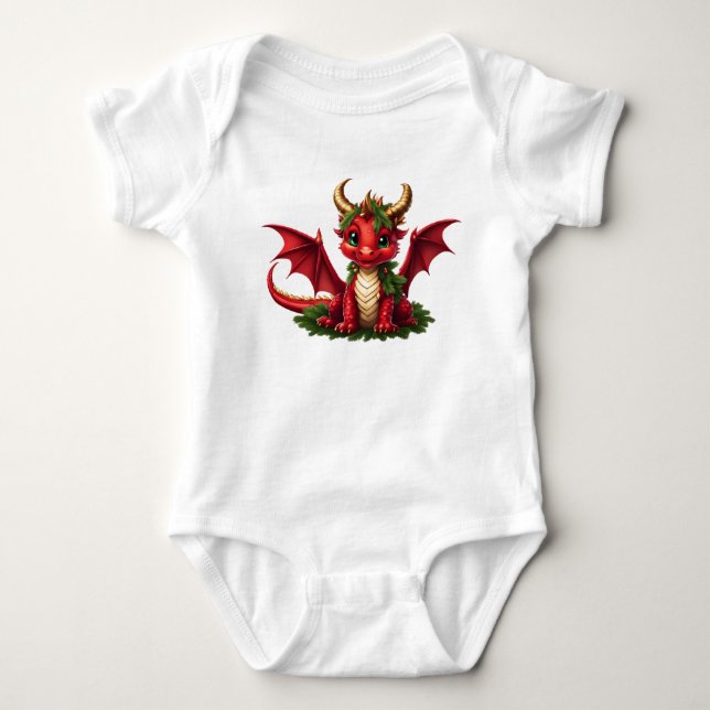 Niedlicher Weihnachtsdrache Baby Strampler (Vorderseite)