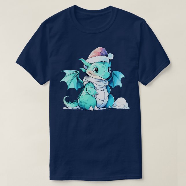 niedlicher Weihnachtsdrache in der Weihnachtsmannm T-Shirt (Design vorne)