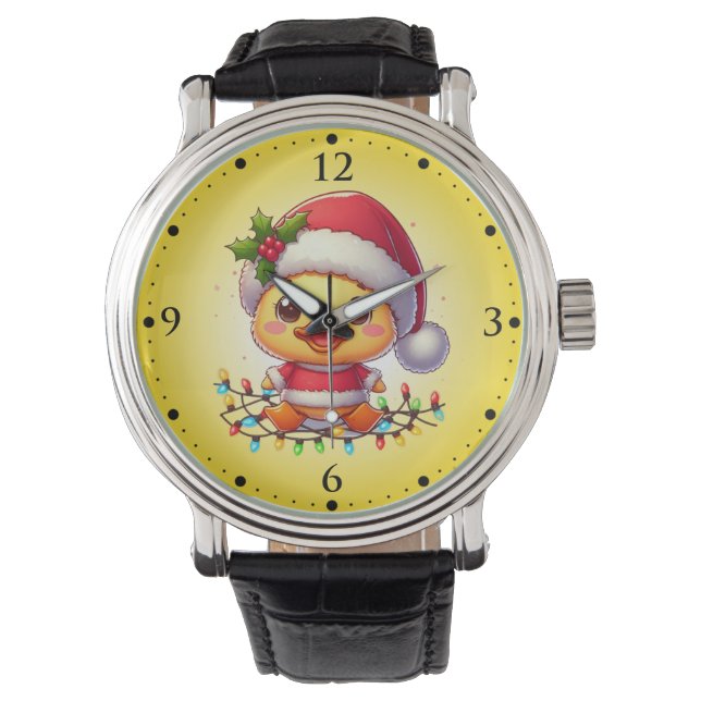 Niedlicher Weihnachtsduck-Cartoon Santa-68362 Armbanduhr (Vorderseite)