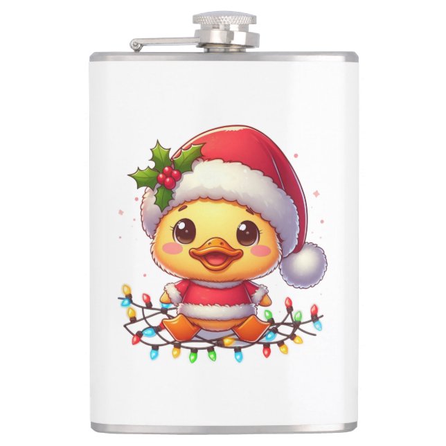 Niedlicher Weihnachtsduck-Cartoon Santa-68362 Flachmann (Vorderseite)