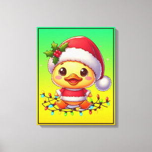 Niedlicher Weihnachtsduck-Cartoon Santa-68362 Leinwanddruck