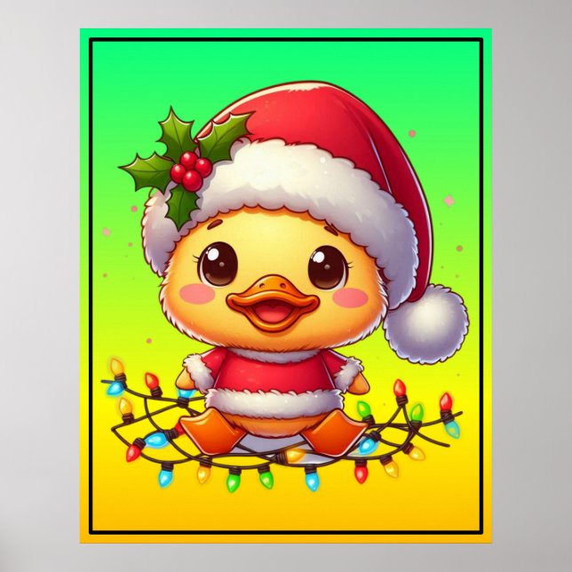 Niedlicher Weihnachtsduck-Cartoon Santa-68362 Poster (Vorne)