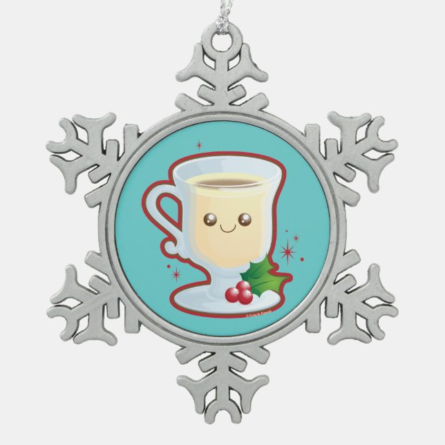 Niedlicher Weihnachtseierpunsch Schneeflocken Zinn-Ornament (Vorderseite)